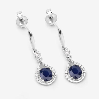 Pendientes de oro blanco de 14 quilates con zafiro azul auténtico de 0,86 quilates y diamantes blancos