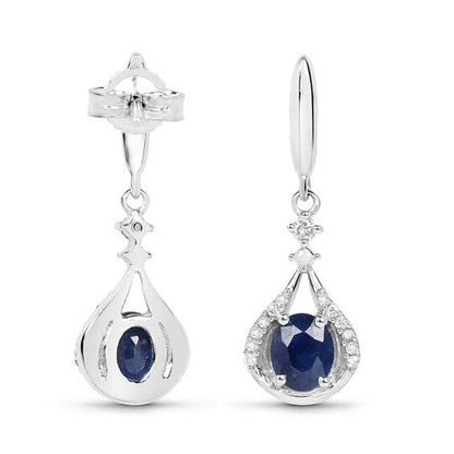Pendientes de oro blanco de 14 quilates con zafiro azul auténtico de 0,86 quilates y diamantes blancos