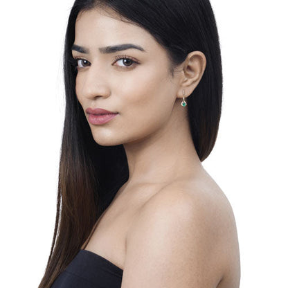 Pendientes de oro amarillo de 14 quilates con esmeralda zambiana auténtica de 0,70 quilates y diamantes blancos