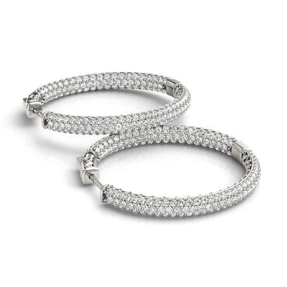 Pendientes de aro de oro blanco de 14 quilates con dos filas de diamantes engastados en pavé (7 quilates de peso total)