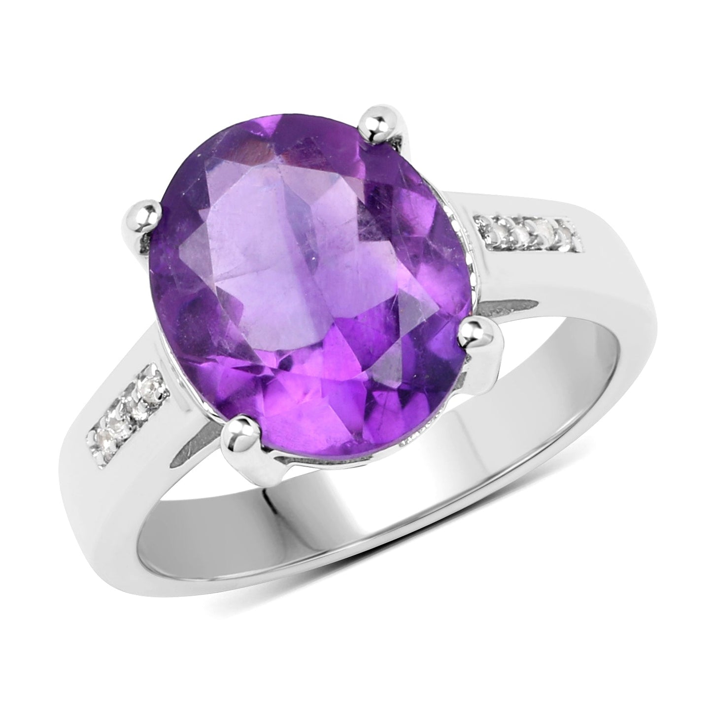 Anillo de Plata Fina .925 con Amatista Genuina y Topacio Blanco de 3.84 Quilates