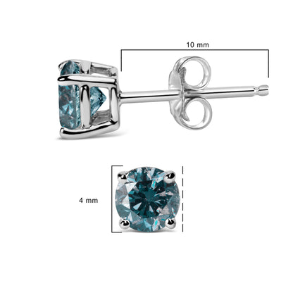 Pendientes de tuerca solitarios clásicos de oro blanco de 14 quilates con diamantes azules cultivados en laboratorio de talla brillante redonda de 1/2 quilate (Color azul, Claridad VVS2-VS1)