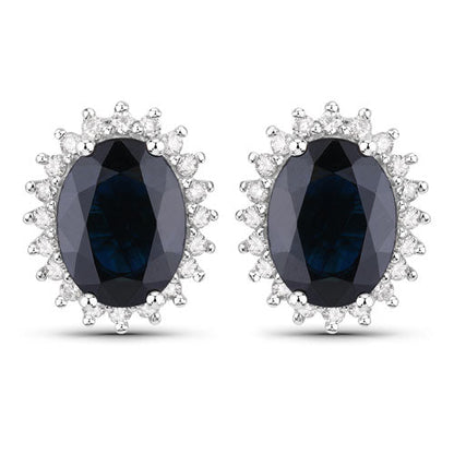 Aretes de oro blanco de 14 quilates con zafiros azules genuinos de 3.32 quilates y diamantes blancos