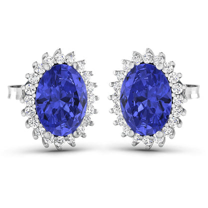 Pendientes de oro blanco de 14 quilates con tanzanita auténtica de 2,56 quilates y diamantes blancos