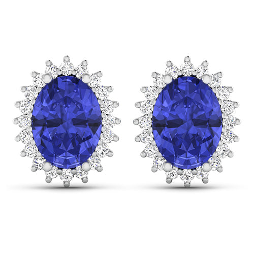 Pendientes de oro blanco de 14 quilates con tanzanita auténtica de 2,56 quilates y diamantes blancos