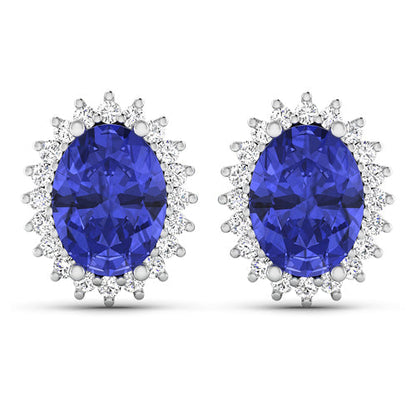 Pendientes de oro blanco de 14 quilates con tanzanita auténtica de 2,56 quilates y diamantes blancos