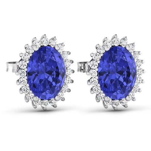 Pendientes de oro blanco de 14 quilates con tanzanita auténtica de 2,56 quilates y diamantes blancos