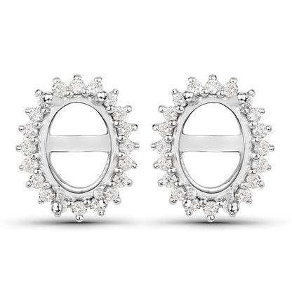 Pendientes de semimontura de oro blanco de 14K con diamante blanco auténtico de 0,26 quilates - para gemas ovaladas de 8x6 mm