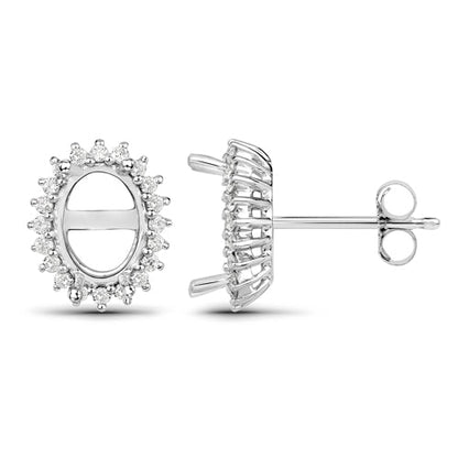 Pendientes de semimontura de oro blanco de 14K con diamante blanco auténtico de 0,26 quilates - para gemas ovaladas de 8x6 mm