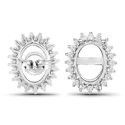 Pendientes de semimontura de oro blanco de 14K con diamante blanco auténtico de 0,26 quilates - para gemas ovaladas de 8x6 mm