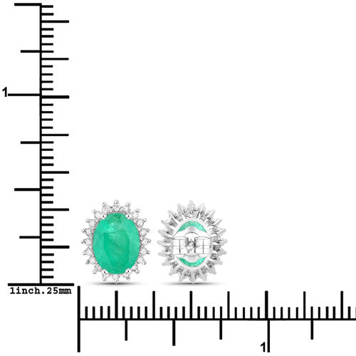 Pendientes de oro blanco de 10K con esmeralda zambiana auténtica de 2,66 quilates y diamantes blancos