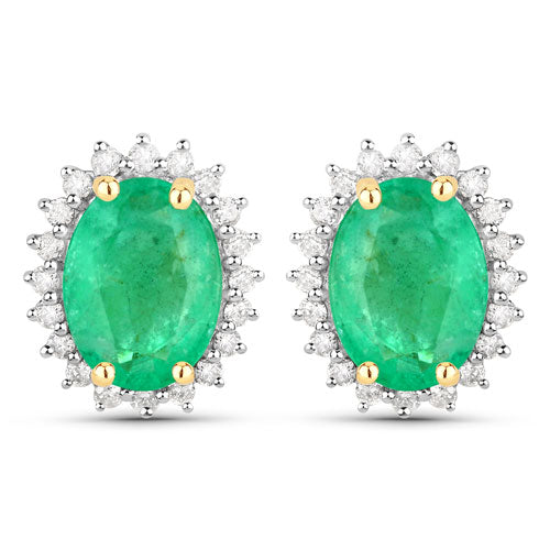 Pendientes de oro amarillo de 10K con esmeraldas auténticas de Zambia de 2,66 quilates y diamantes blancos
