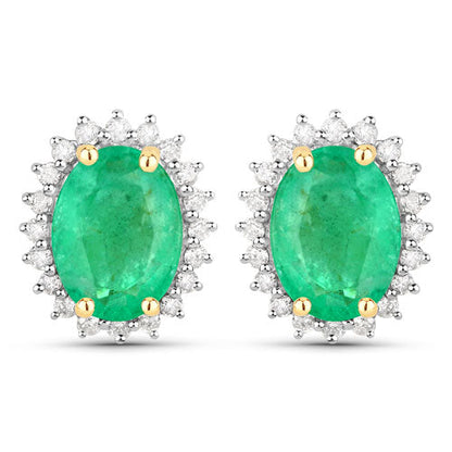 Pendientes de oro amarillo de 10K con esmeraldas auténticas de Zambia de 2,66 quilates y diamantes blancos