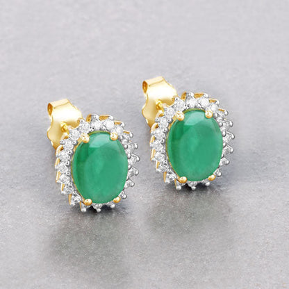 Pendientes de oro amarillo de 10K con esmeraldas auténticas de Zambia de 2,66 quilates y diamantes blancos