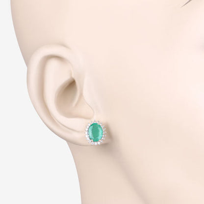 Pendientes de oro amarillo de 10K con esmeraldas auténticas de Zambia de 2,66 quilates y diamantes blancos