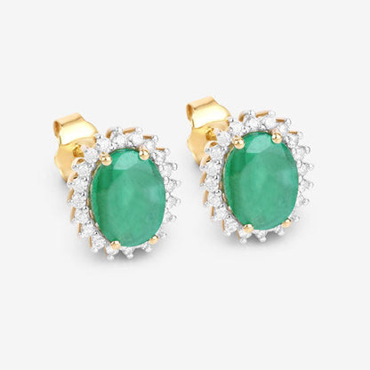 Pendientes de oro amarillo de 10K con esmeraldas auténticas de Zambia de 2,66 quilates y diamantes blancos