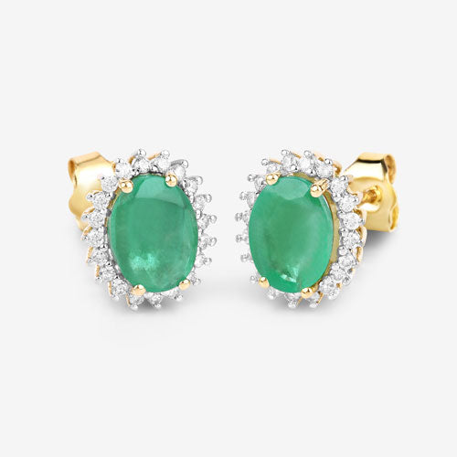Pendientes de oro amarillo de 10K con esmeraldas auténticas de Zambia de 2,66 quilates y diamantes blancos