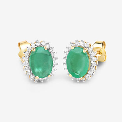 Pendientes de oro amarillo de 10K con esmeraldas auténticas de Zambia de 2,66 quilates y diamantes blancos