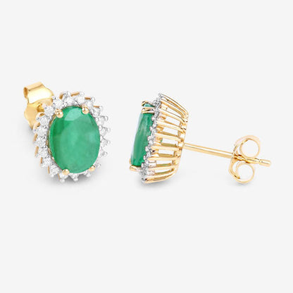 Pendientes de oro amarillo de 10K con esmeraldas auténticas de Zambia de 2,66 quilates y diamantes blancos