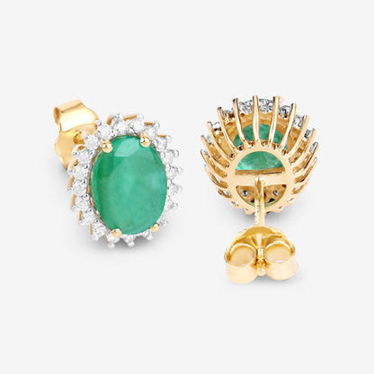 Pendientes de oro amarillo de 10K con esmeraldas auténticas de Zambia de 2,66 quilates y diamantes blancos