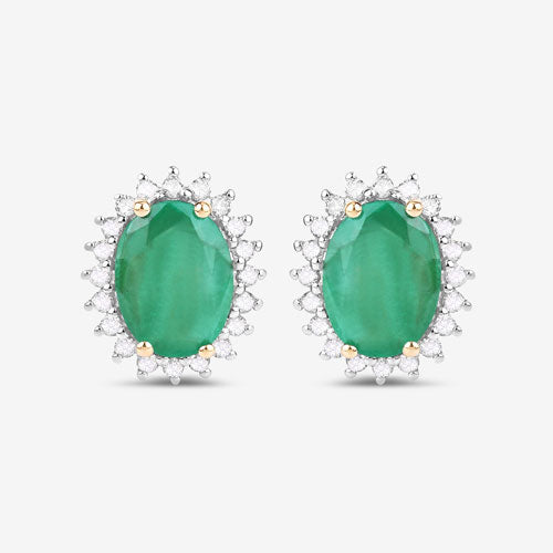 Pendientes de oro amarillo de 10K con esmeraldas auténticas de Zambia de 2,66 quilates y diamantes blancos
