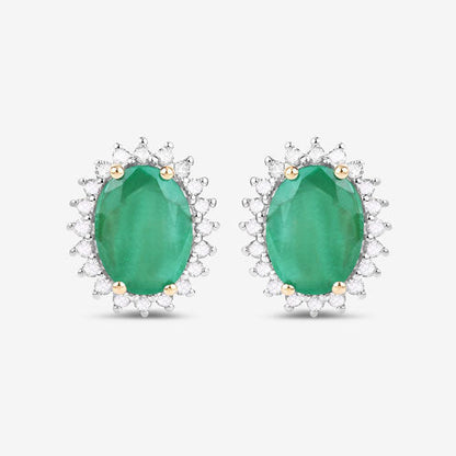 Pendientes de oro amarillo de 10K con esmeraldas auténticas de Zambia de 2,66 quilates y diamantes blancos