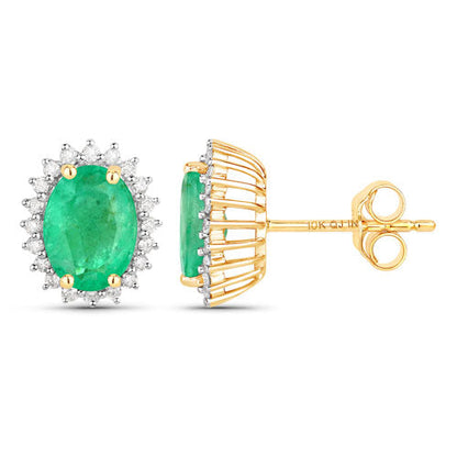Pendientes de oro amarillo de 10K con esmeraldas auténticas de Zambia de 2,66 quilates y diamantes blancos