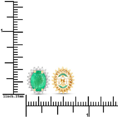 Pendientes de oro amarillo de 10K con esmeraldas auténticas de Zambia de 2,66 quilates y diamantes blancos