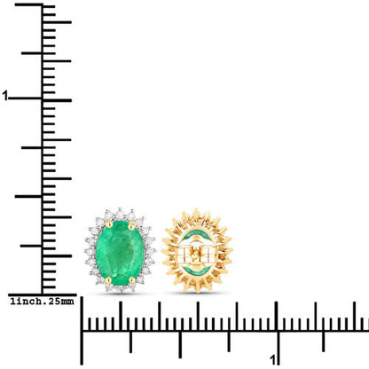 Pendientes de oro amarillo de 10K con esmeraldas auténticas de Zambia de 2,66 quilates y diamantes blancos