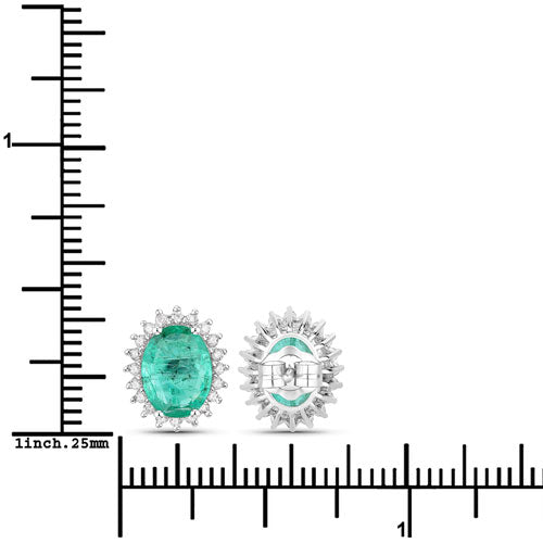 Pendientes de oro blanco de 14 quilates con esmeralda zambiana auténtica de 2,66 quilates y diamantes blancos