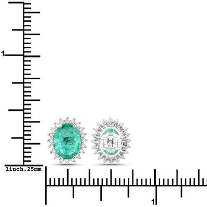 Pendientes de oro blanco de 14 quilates con esmeralda zambiana auténtica de 2,66 quilates y diamantes blancos
