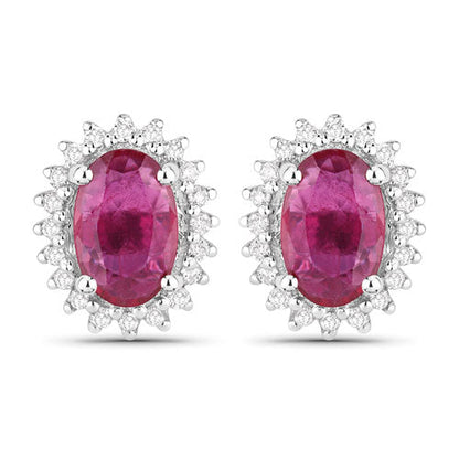 Pendientes de oro blanco de 14 quilates con rubí auténtico de 1,16 quilates y diamantes blancos