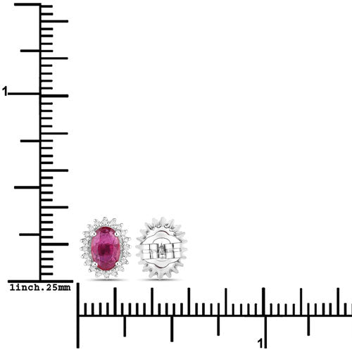 Pendientes de oro blanco de 14 quilates con rubí auténtico de 1,16 quilates y diamantes blancos
