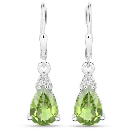 Aretes de plata de ley .925 con peridoto auténtico de 2.80 quilates y circonita blanca