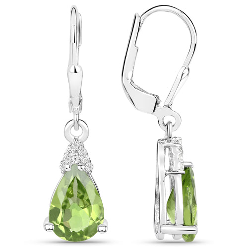 Aretes de plata de ley .925 con peridoto auténtico de 2.80 quilates y circonita blanca