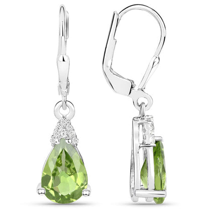 Aretes de plata de ley .925 con peridoto auténtico de 2.80 quilates y circonita blanca