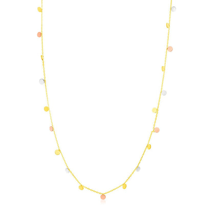 Collar de oro tricolor de 14K con círculos colgantes