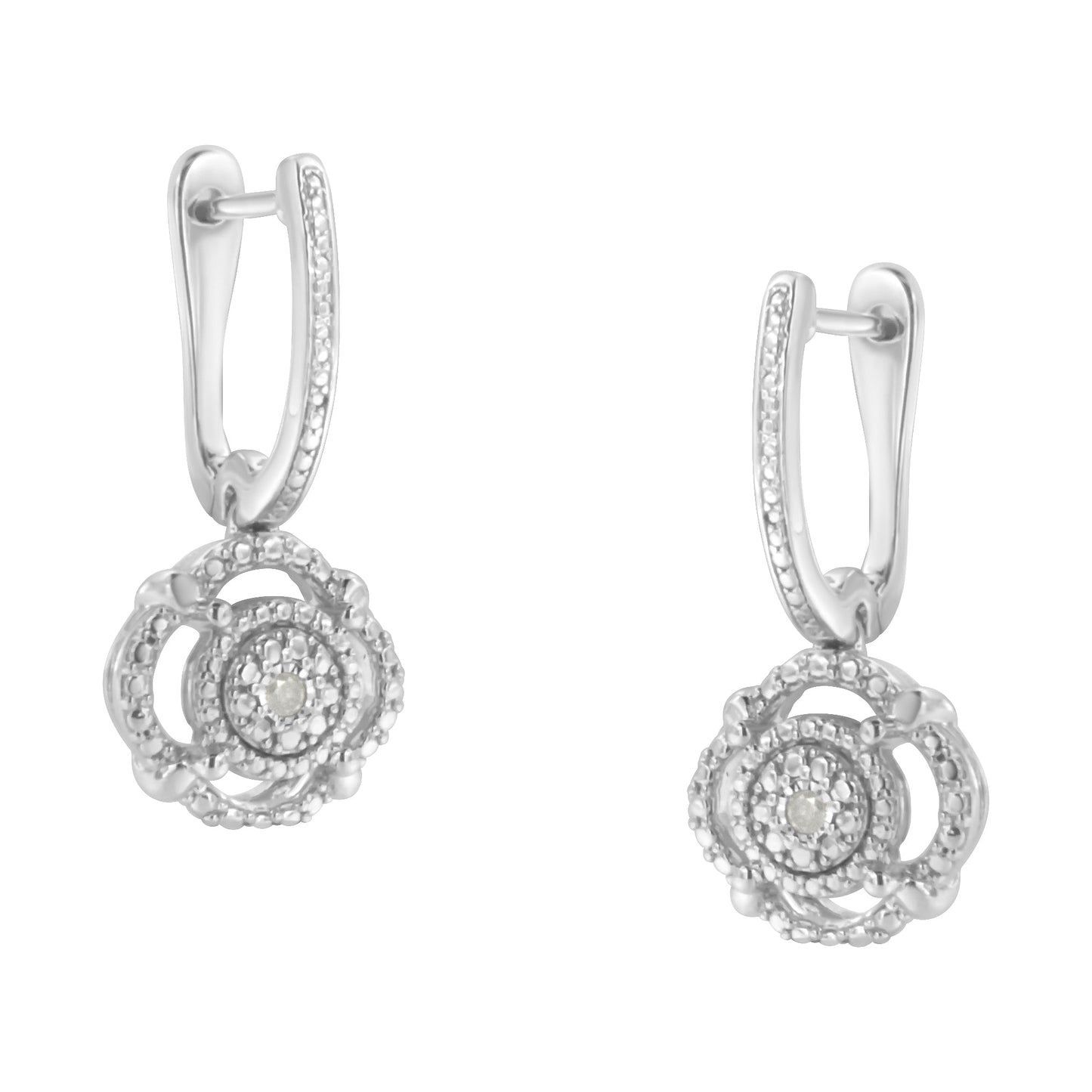 Aretes colgantes de plata de ley .925 con acento de diamante engastado milagrosamente (color I-J, claridad I3)