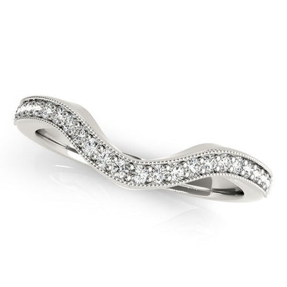 Anillo de boda curvo de oro blanco de 14k con diamantes y borde milgrain (1/5 qt)