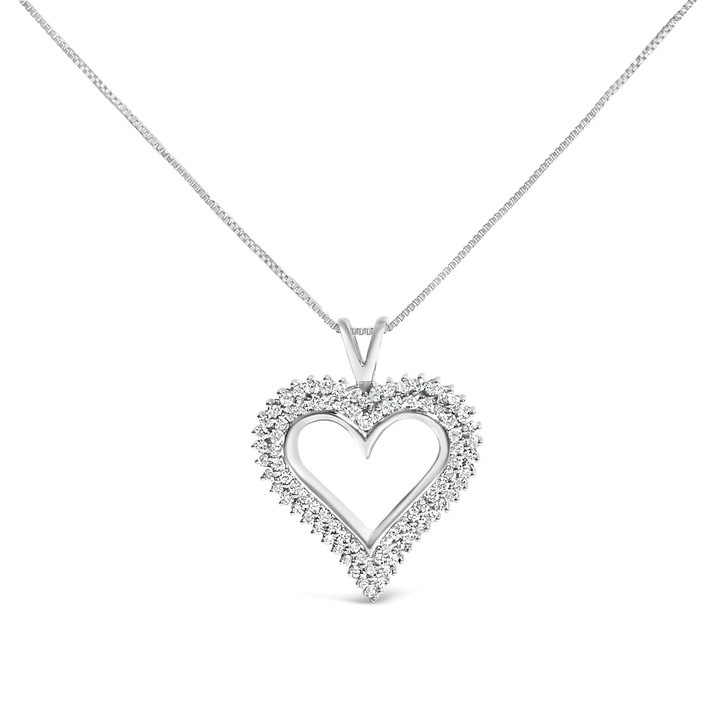 Collar con Colgante de Corazón Abierto de Diamante Cultivado en Laboratorio de Plata de Ley .925 de 1.00 Cttw (Color F-G, Claridad VS1-VS2) - 18 Pulgadas