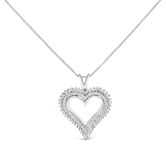 Collar con Colgante de Corazón Abierto de Diamante Cultivado en Laboratorio de Plata de Ley .925 de 1.00 Cttw (Color F-G, Claridad VS1-VS2) - 18 Pulgadas