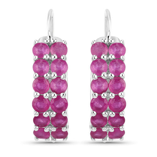 Aretes de plata de ley .925 con rubí auténtico de 3.12 quilates