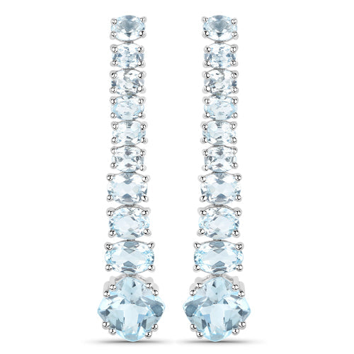 Pendientes de Plata de Ley .925 Chapados en Oro Blanco de 18K con Topacio Azul Genuino de 8,52 Quilates
