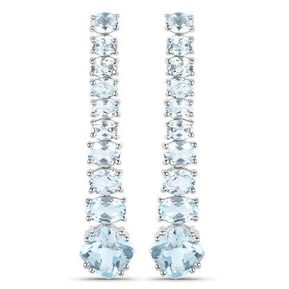 Pendientes de Plata de Ley .925 Chapados en Oro Blanco de 18K con Topacio Azul Genuino de 8,52 Quilates