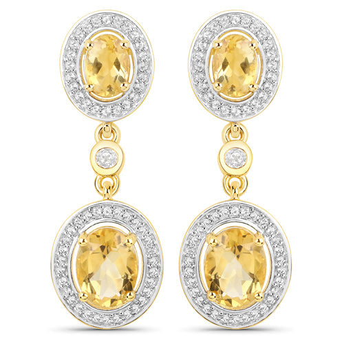 Pendientes de plata de ley .925 bañados en oro amarillo de 18K con citrino genuino de 5,70 quilates y topacio blanco