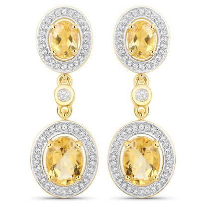 Pendientes de plata de ley .925 bañados en oro amarillo de 18K con citrino genuino de 5,70 quilates y topacio blanco