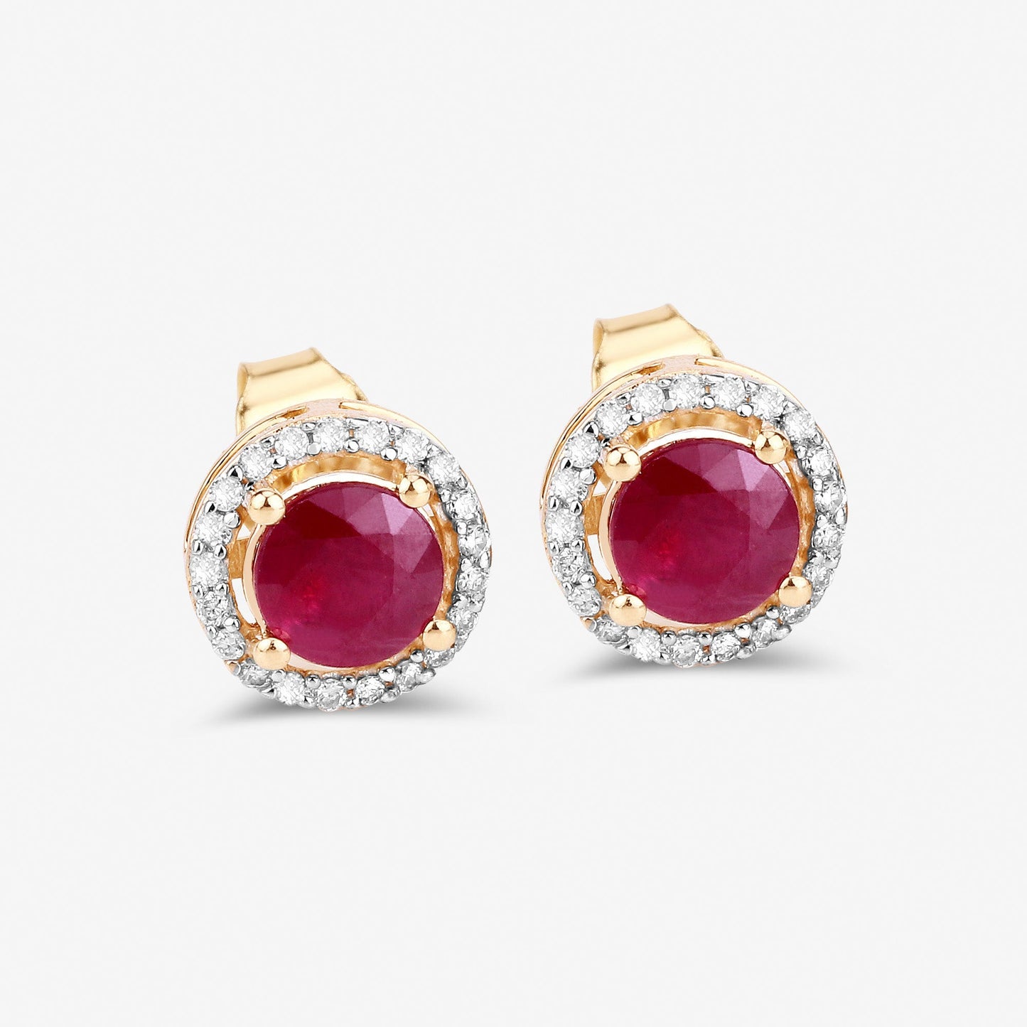 Pendientes de oro amarillo de 14 quilates con rubí auténtico de 1,22 quilates y diamantes blancos