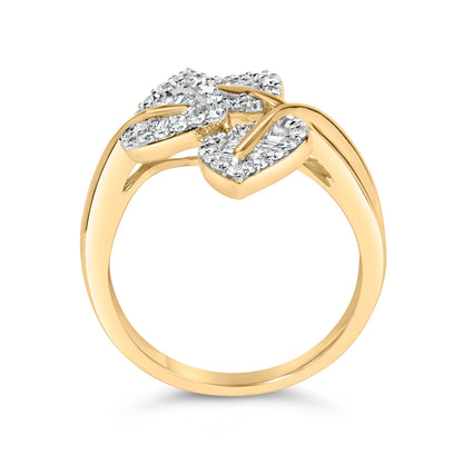 Anillo de oro amarillo y blanco de 10k con diamantes de talla baguette y redonda de 1/2 quilate (color I-J, claridad I1-I2) - Talla 7