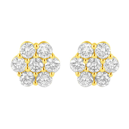 Pendientes de flor de diamante de oro amarillo de 14 K y 1,0 quilates (color J-K, claridad I1-I2)