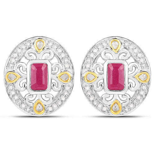 Pendientes de plata de ley .925 con rubí auténtico de 0.77 quilates y diamantes blancos